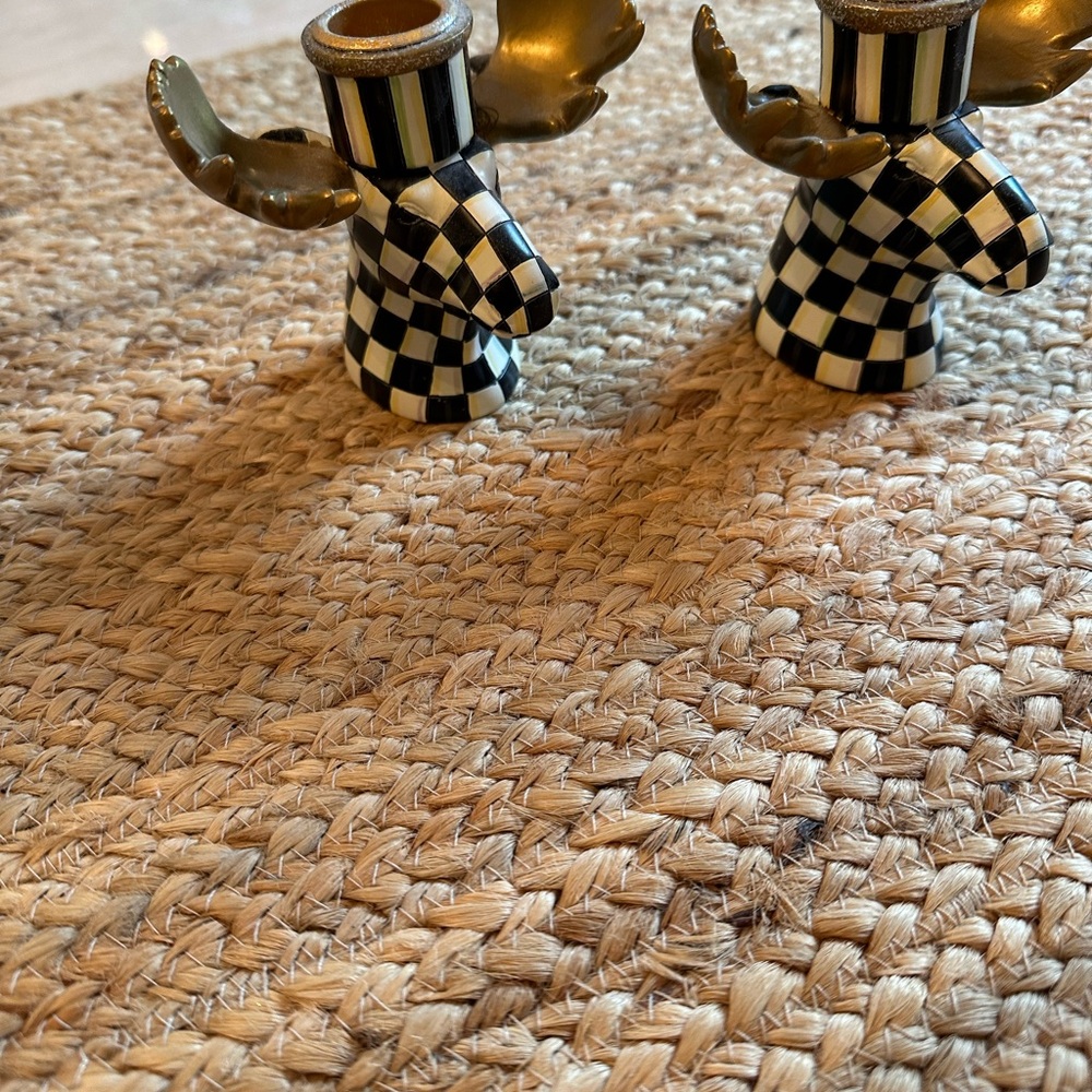 MacKenzie-Childs Black and White Checkered Candle Holders with Gold Wings - Picture 11 of 11